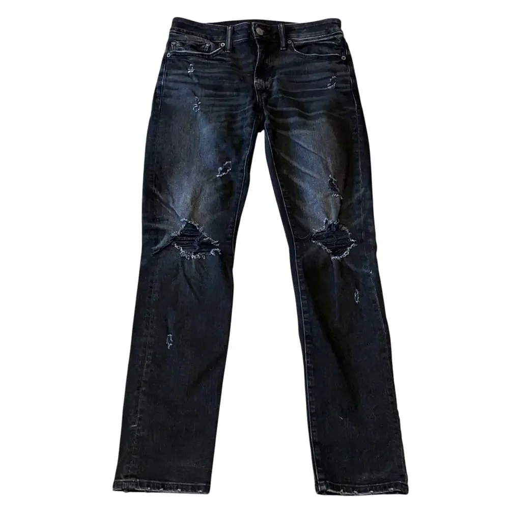 American Eagle Men's Airflex Black Distressed Slim Jeans Size 28x32